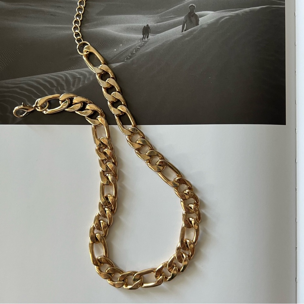 Gold Tone Figaro Curb Chain Necklace